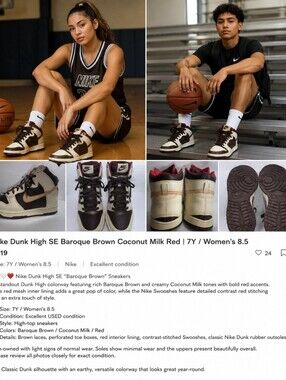 Nike Dunk High SE Baroque Brown Coconut Milk Red | 7Y / Women’s 8.5